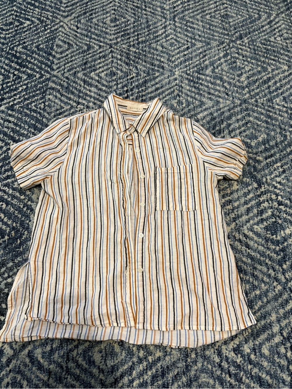 Bohme Casual Striped Short Sleeve Shirt - cream, Blue & Brown